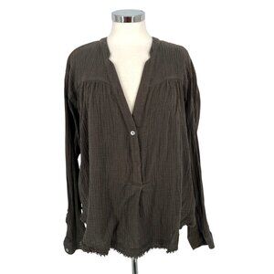 Free People Changing Horizons Gauze Top Dark Olive Green Size Large